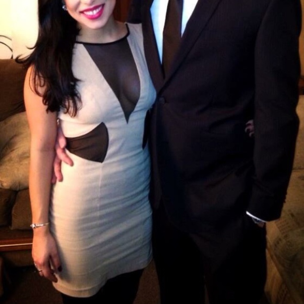 Nude dress with mesh inserts